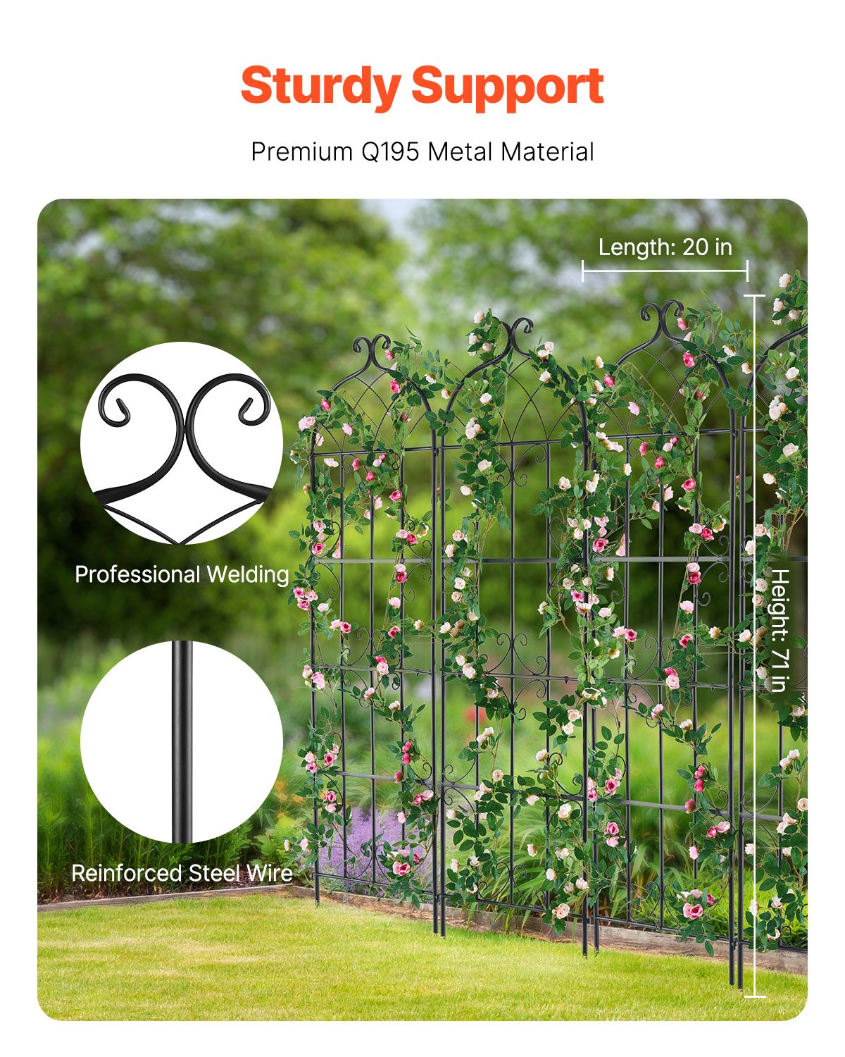 Garden Trellis For Climbing Plants, 71 X 20 In, 4 Packs Rustproof Metal Flower