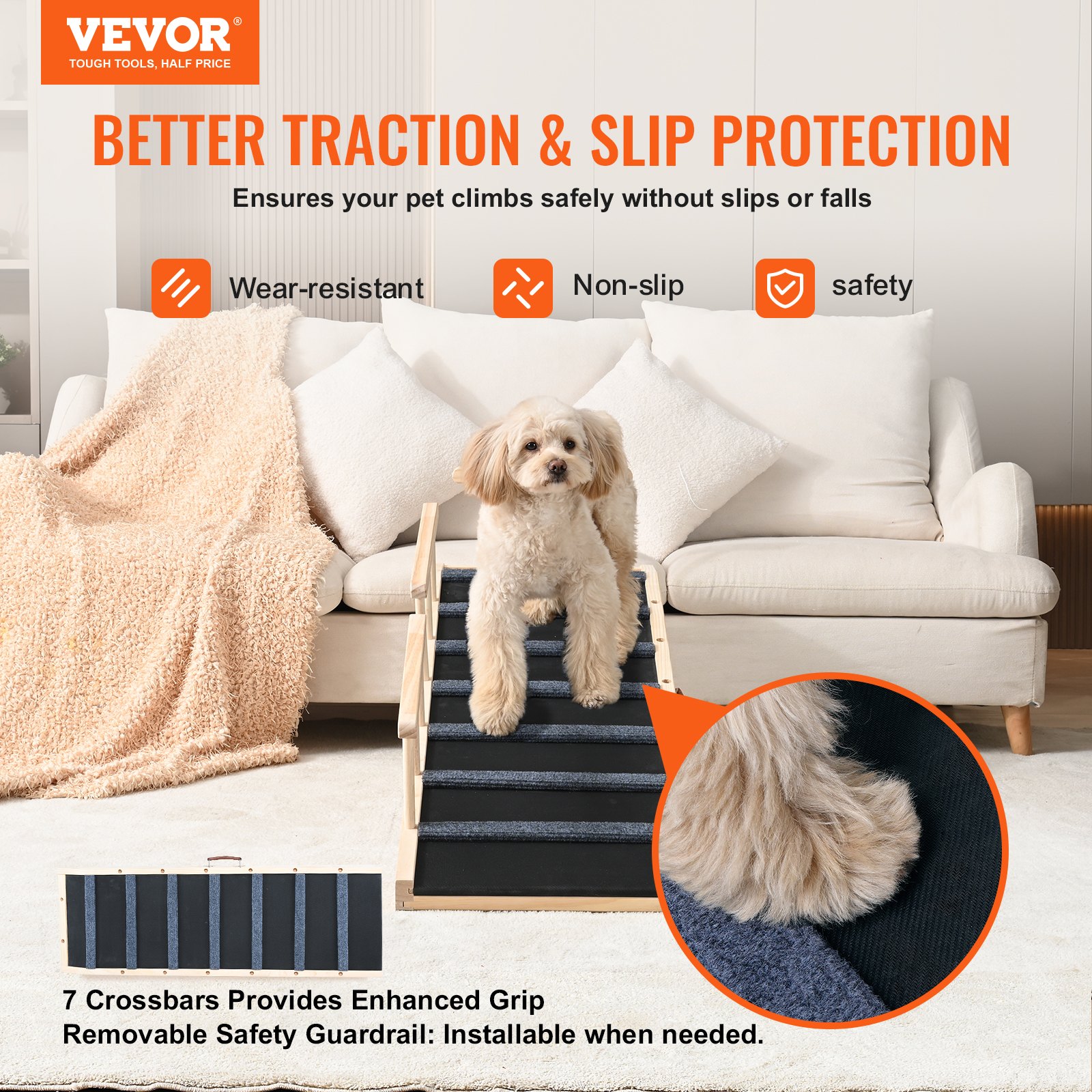 Dog Ramp, Folding Pet For Bed, Adjustable Small, Large, Old Dogs & Cats, Wooden — image 3
