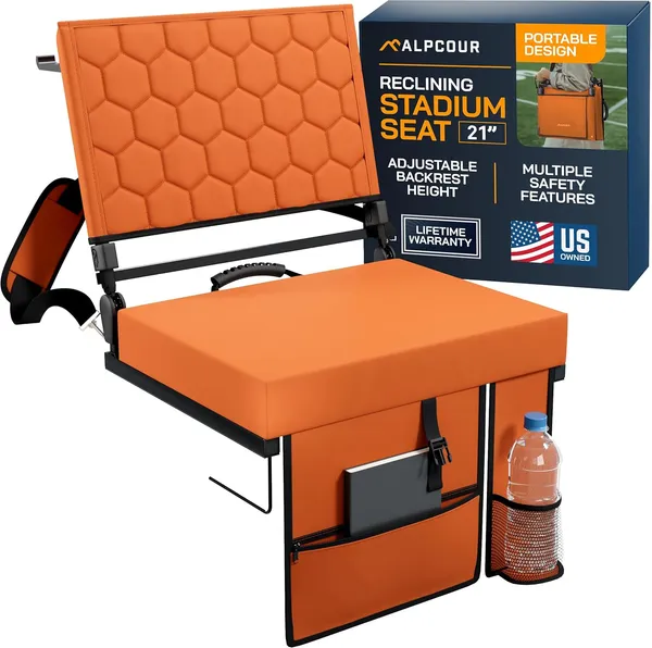 Alpcour Folding Reclining Stadium Seat With Back Support For Bleachers