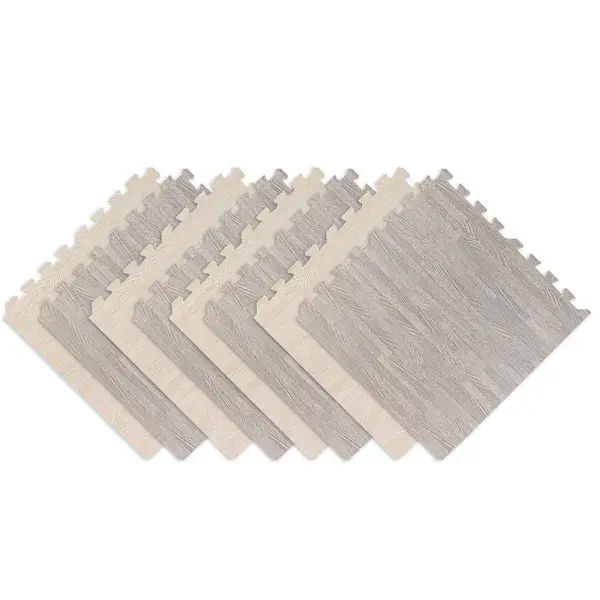 8-Piece Interlocking Wood Grain Foam Mat, Non-Slip