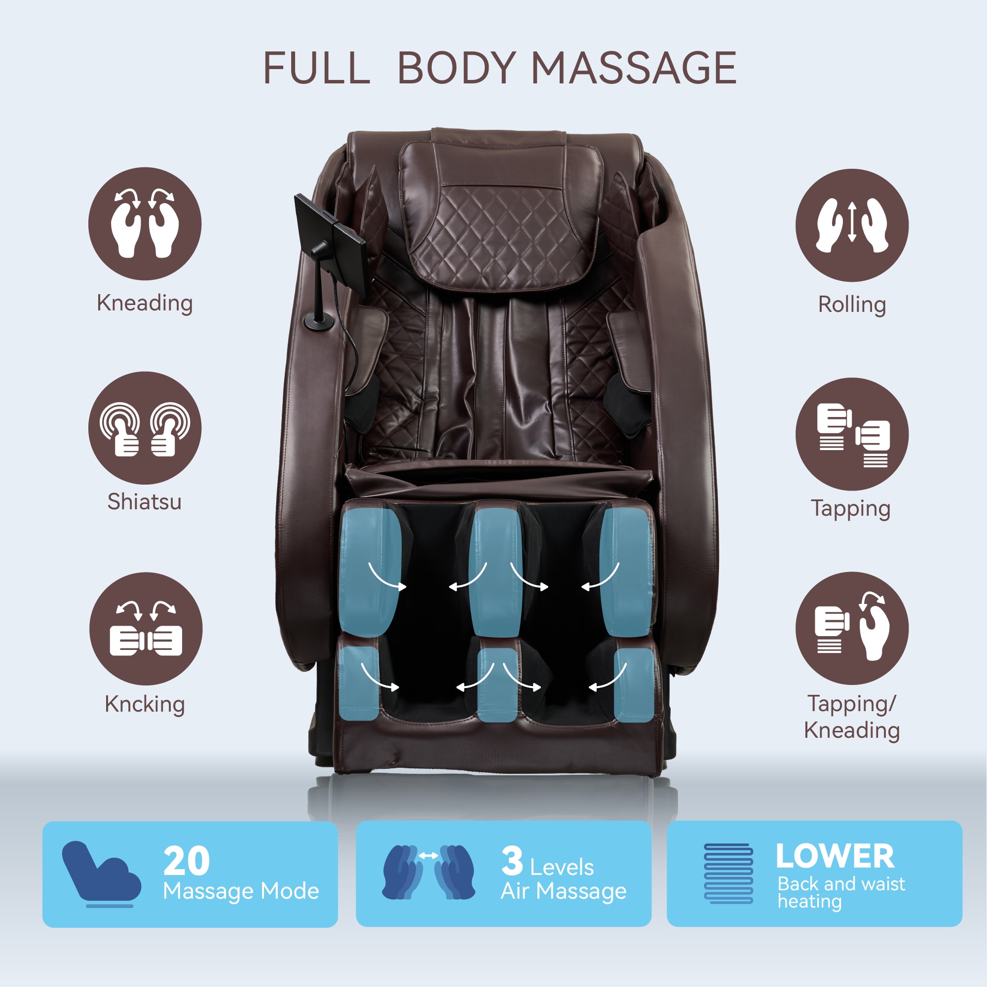 Massage Chairs Full Body Massage Recliner With Foot Roller,Airbag Massage SL Track, Zero Gravity, Bluetooth Speaker,Brown_voghion.com
