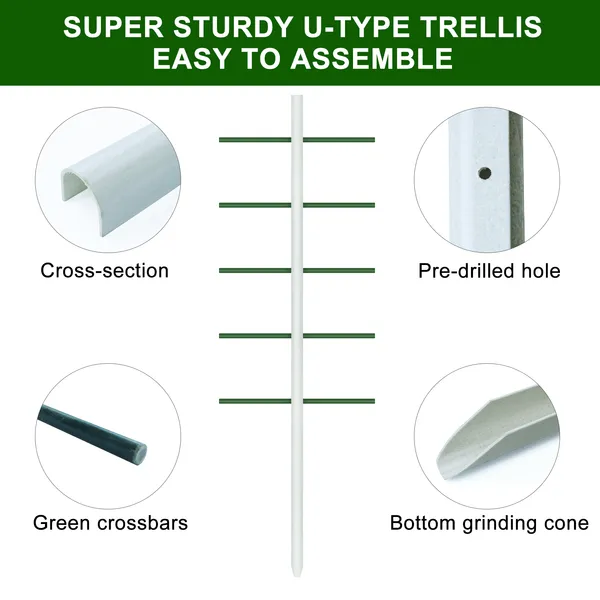 1PC 1.64FT*5FT White U-shaped Tube Climbing Trellis, Garden Flower Stand, Vegetable Climbing Trellis, Balcony And Garden Plant Climbing Trellis