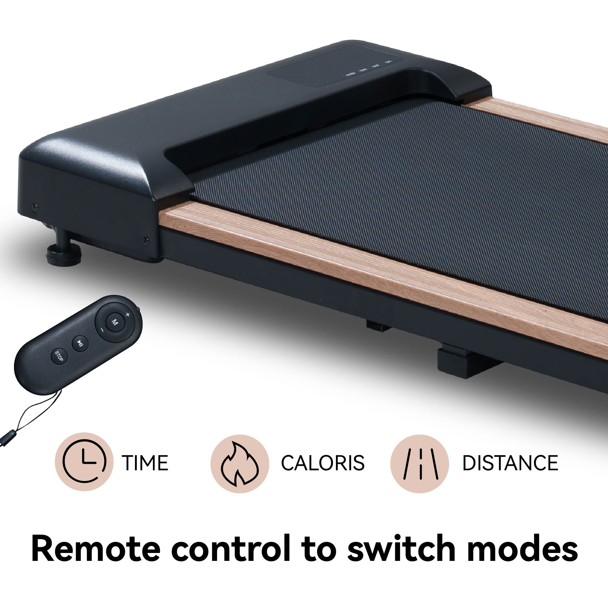 2.25HP Under Desk Treadmill, Portable Wood Walking Pad For Home & Office, Compact Running & Walking Machine With Remote Control, LED Display, Black