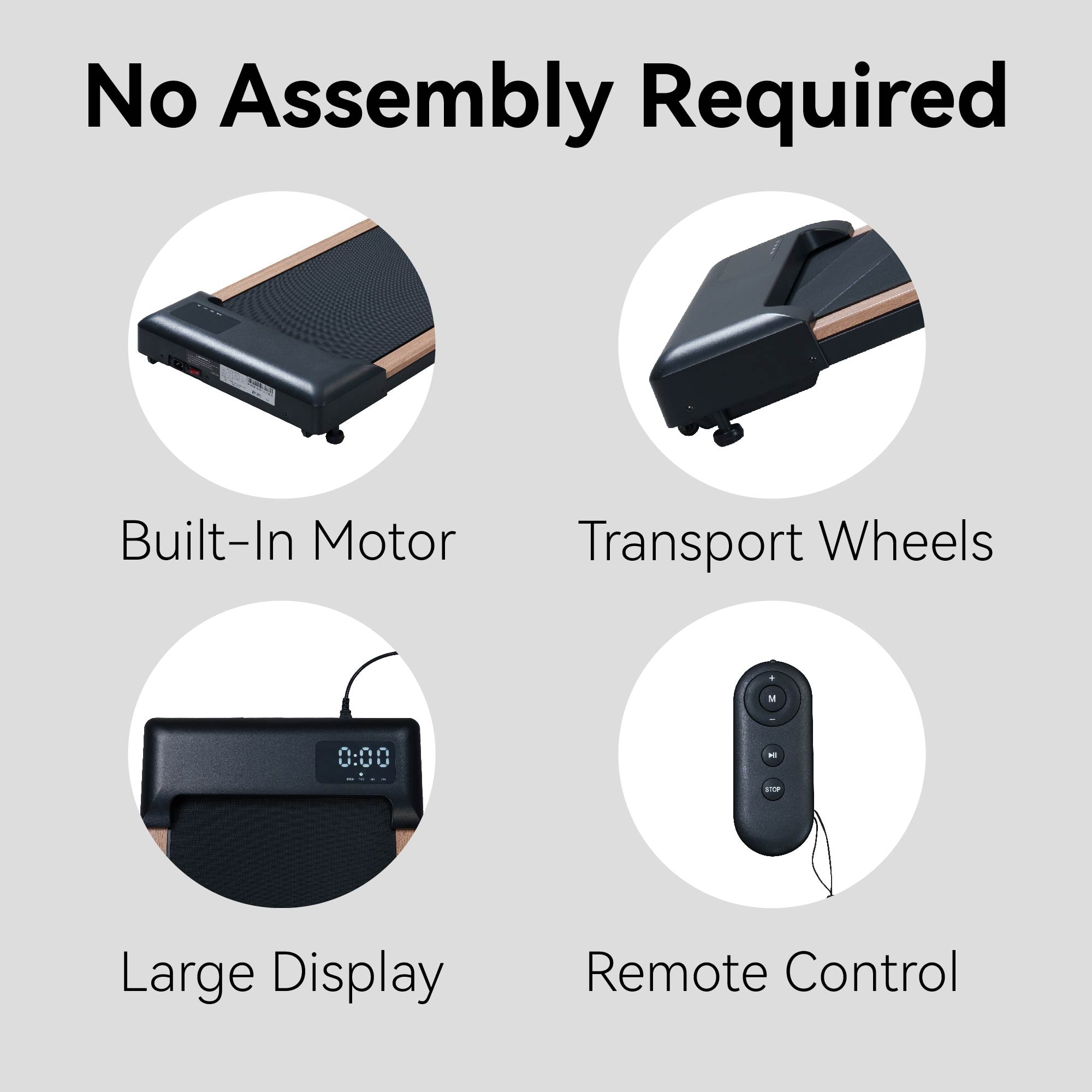 2.25HP Under Desk Treadmill, Portable Wood Walking Pad For Home & Office, Compact Running & Walking Machine With Remote Control, LED Display, Black