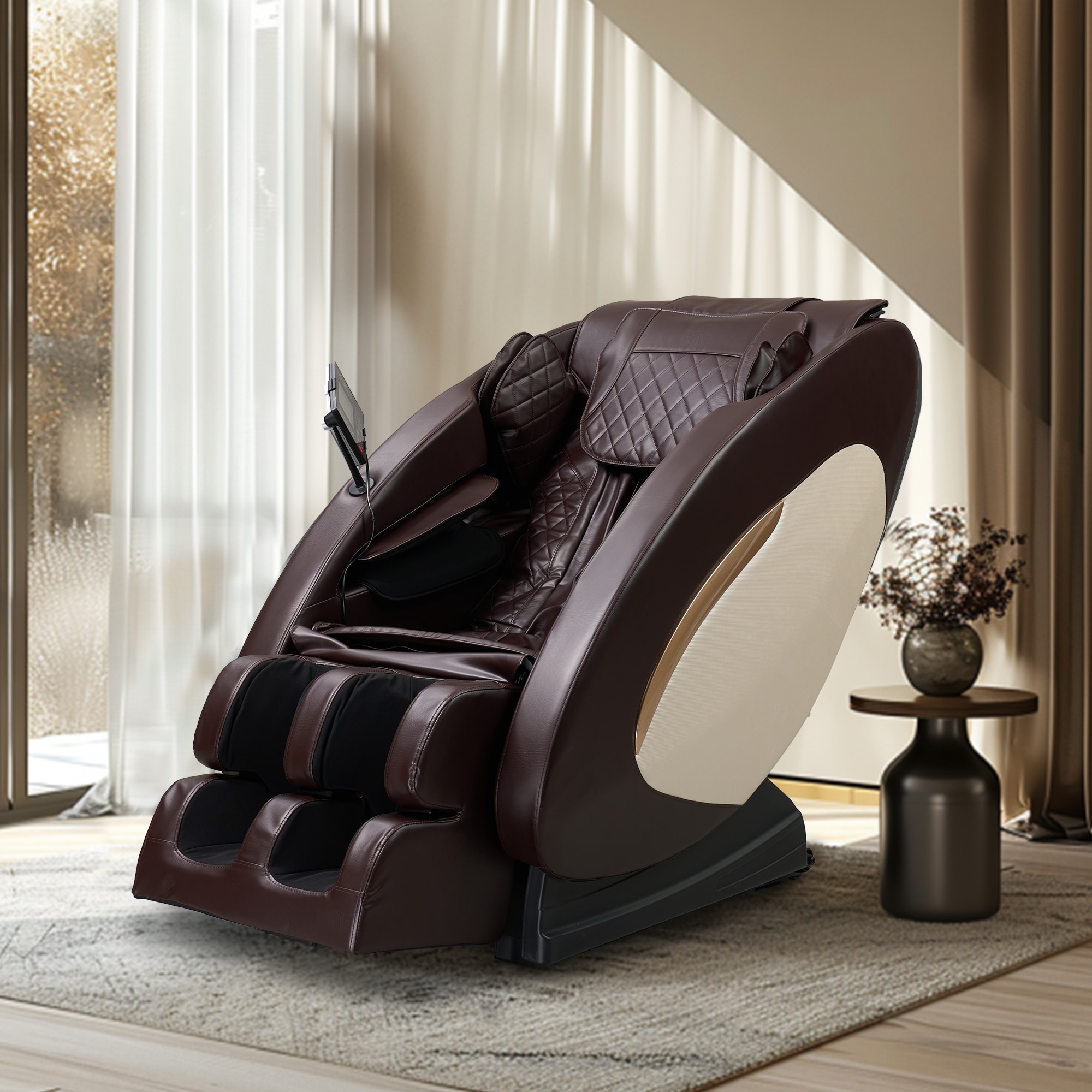 Massage Chairs Full Body Massage Recliner With Foot Roller,Airbag Massage SL Track, Zero Gravity, Bluetooth Speaker,Brown_voghion.com