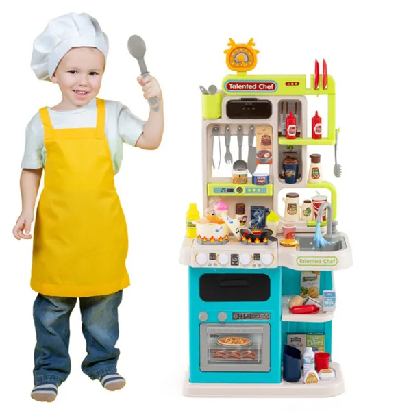 Blue Kids Corner Play Kitchen With Realistic Sounds, Lights & Steam, 95PCS Accessories Pretend Cooking Set For Ages 3+