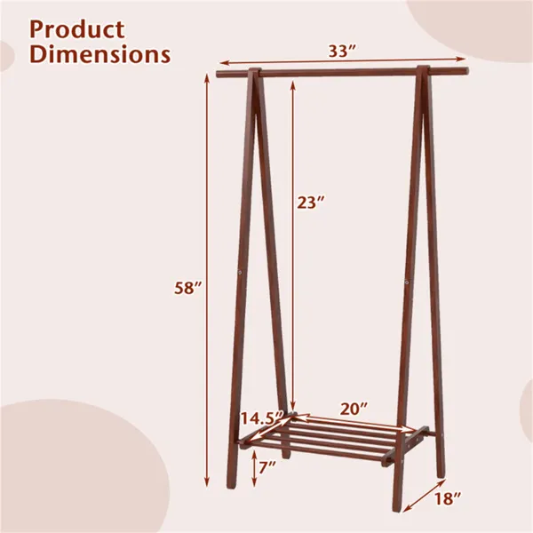 Solid Rubber Wood Folding Coat Rack, A-Frame Standing Clothes Rack With Bottom Storage Shelf