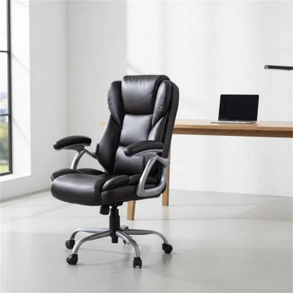 Ergonomic Executive Office Chair With Contoured Backrest, Adjustable Height & Recline For Home Office-Brown