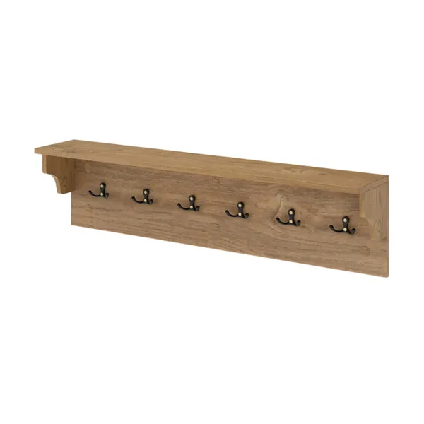 Wall Mount Coat Rack With Shelf - 31.5"x5.5"x8", 6 Hooks & 110LBS Capacity (Natural)