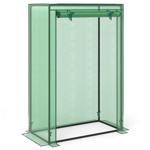 Green Portable Mini Greenhouse 39″x20″x59″ Tool-Free Assembly PE Grid Cover Grow Tent For Balcony Patio