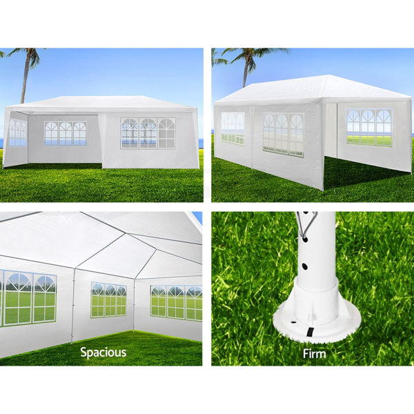10 & 20ft - 3X6M White 6-sided - 4 Windows Outdoor Garden Pavilion, Wedding Party Tent, Rain Shelter, Parking Shed, Advertising Tent, With 6 Detachable Side Walls