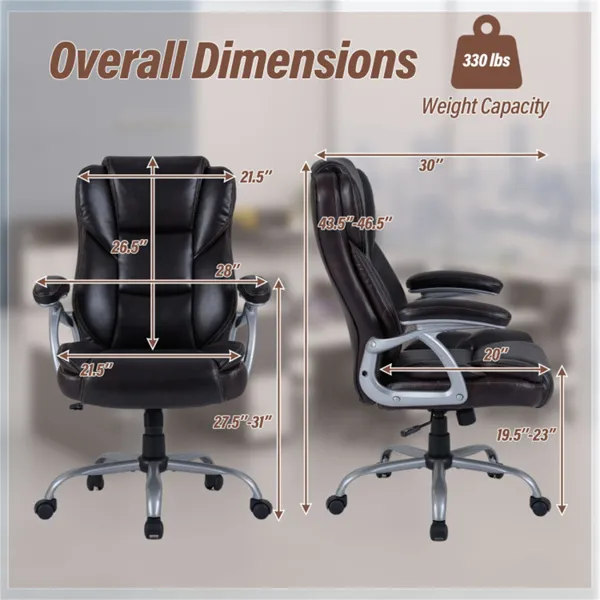Ergonomic Executive Office Chair With Contoured Backrest, Adjustable Height & Recline For Home Office-Brown