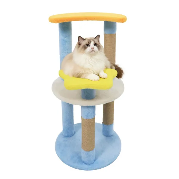 29" Moon & Star Cat Tree With 4 Levels, Jute Scratching Posts & Anti-Tipping Device For Kittens & Adults-Blue