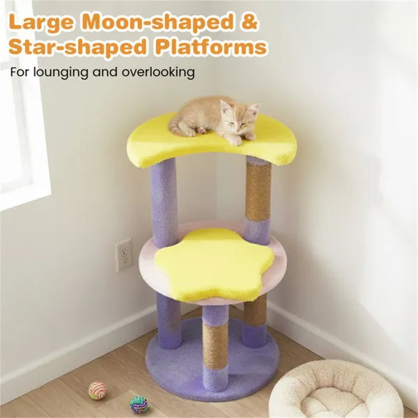 29" Moon & Star Cat Tree With 4 Levels, Jute Scratching Posts & Anti-Tipping Device For Kittens & Adults-Purple