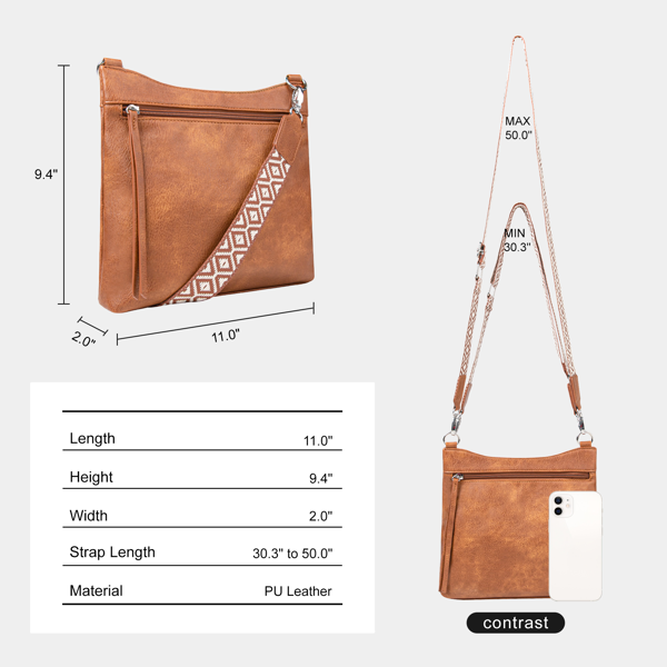 Crossbody Bags For Women With 2 Adjustable Straps Multi Pocket Small Cross Body Purse-Brown - Image 6