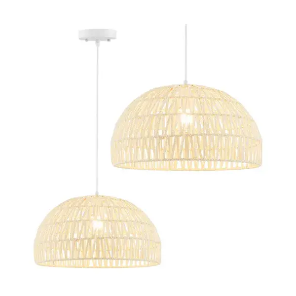 Height-Adjustable Farmhouse Rattan Pendant Lights