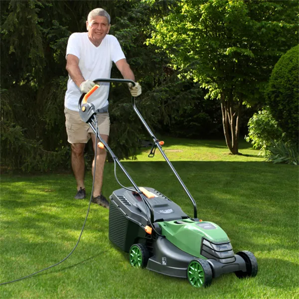 12 Ampere 13.5 Inch Electric Rope Lawn Mower With Dual Safety Switches -Green
