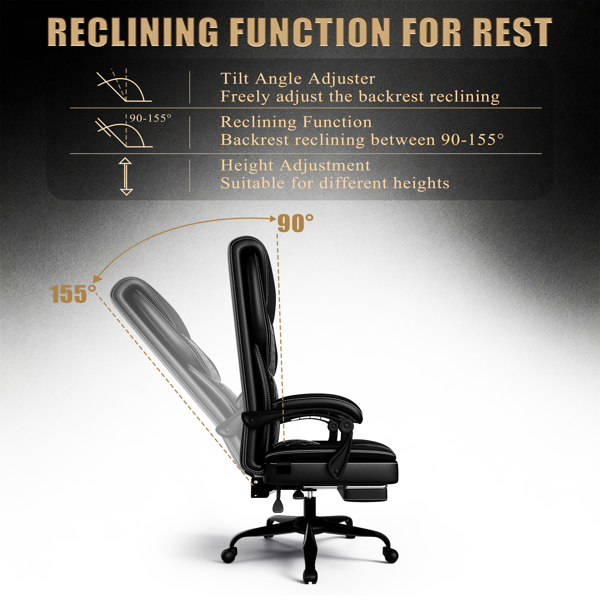 Gaming Chair, Office Chair With Inflatable Lumbar Support, Ergonomic Comfortable Wide Computer Chair With Footrest And Linked Soft Armrests, High Back 3D Enveloping Seat Cushion