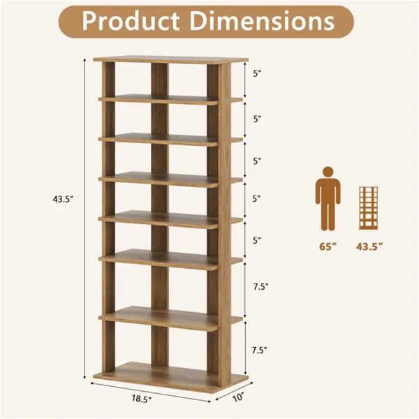 7-Tier Double-Row Shoe Rack With Adjustable Shelves, Anti-Tipping Narrow Storage Rack For Entryway Closet-Natural