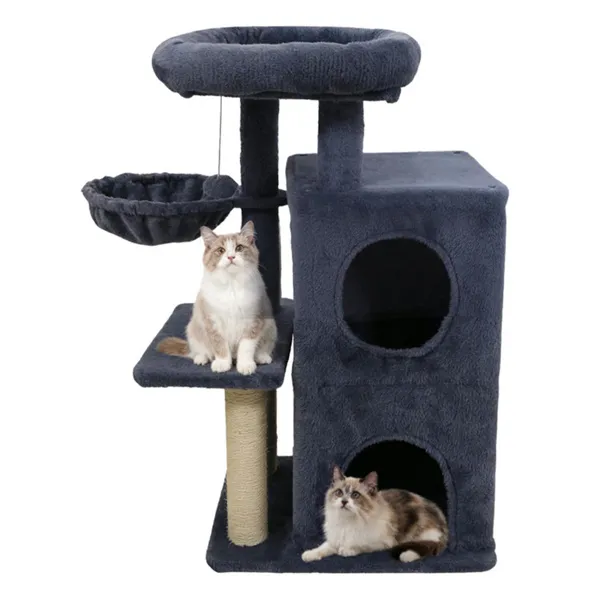 Dark Gray 33.5" Multi-Level Cat Tree With 2-Tier Condo, Sisal Scratching Posts & Anti-Toppling Device For Cats