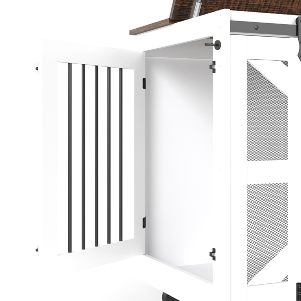 47.2" Mobile Dog Crate With Flip-Top Feeding Door, Dual-Access & 5 Caster System (2 Locking), Side Hooks - Multi-Functional Pet Kennel,double Dog Crate Furniture