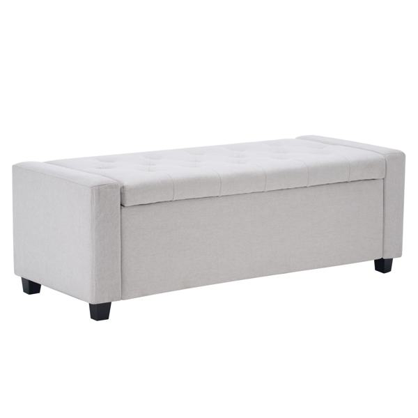 48" Storage Bedroom Bench For End Of Bed, Faux Linen Upholstered Storage Ottoman With Arms For Bedroom,Living Room, Entryway, Beige