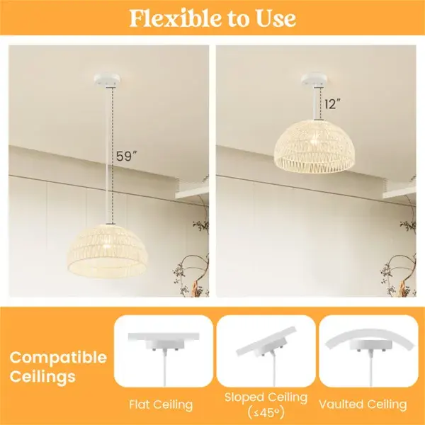 Height-Adjustable Farmhouse Rattan Pendant Lights