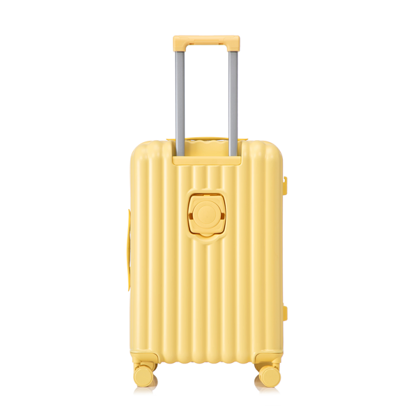 20"/24"/28" 3 Pcs/set In ABS Spinner Wheel Luggage, Carry On Suitcase, With Cup Holder & USB Port & Phone Holder (Yellow)