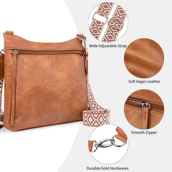 Crossbody Bags For Women With 2 Adjustable Straps Multi Pocket Small Cross Body Purse-Brown - Image 4