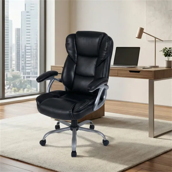 Ergonomic Executive Office Chair With Contoured Backrest, Adjustable Height & Recline For Home Office-Black