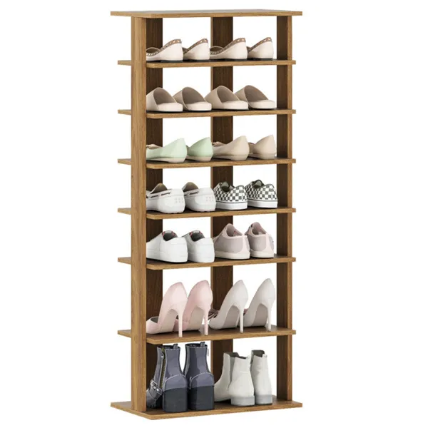 7-Tier Double-Row Shoe Rack With Adjustable Shelves, Anti-Tipping Narrow Storage Rack For Entryway Closet-Natural