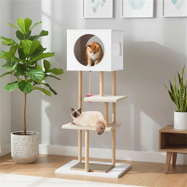 Multi-Level Cat Tree With 2 Scratching Pads, Dual-Door Cat Condo & Anti-Tipping Kit For Indoor Cats