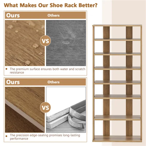 7-Tier Double-Row Shoe Rack With Adjustable Shelves, Anti-Tipping Narrow Storage Rack For Entryway Closet-Natural