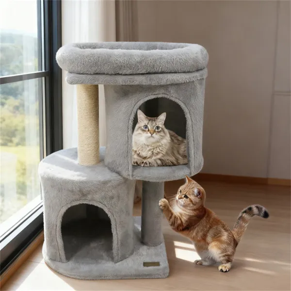26" Compact Cat Tree With 2 Condos & Sisal Scratching Posts, Anti-Tip Cat Tower For Small Spaces