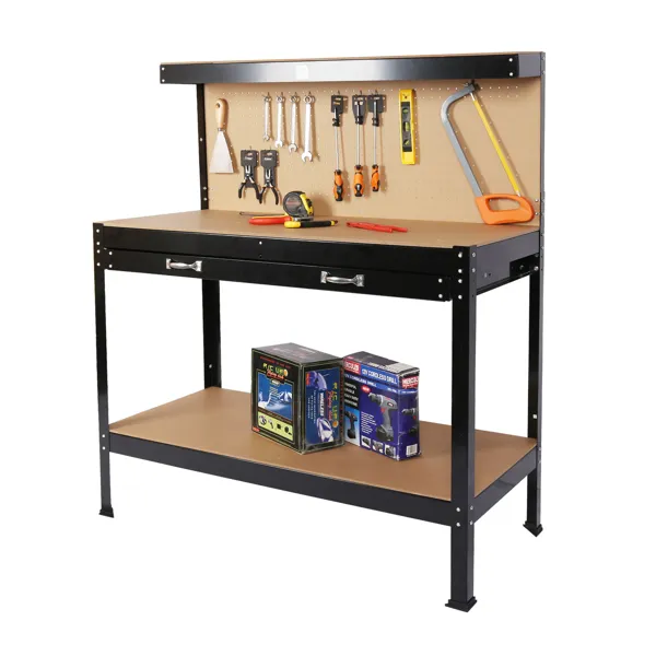 Steel Workbench Tool Storage Work Bench Workshop Tools Table W/Drawer And Peg Board 63" image 2