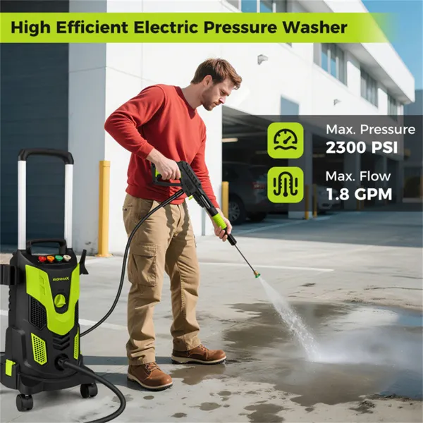Green Black 2300 PSI Electric Pressure Washer With 4 Quick-Connect Nozzles & Soap Bottle, 1900W High-Power Cleaner For Driveway Patio