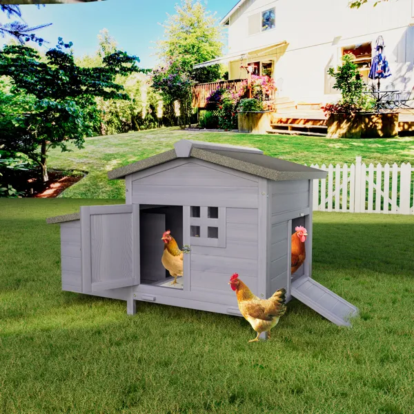 Outdoor Free-Range Wooden Chicken Coop With Asphalt Roof, Leak-Proof Pull-Out Tray, Secure Predator Defense, Nesting Box With Easy Access, Multiple Front & Side Doors