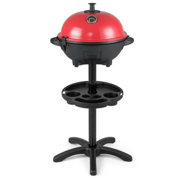 Red 1200W Electric BBQ Grill With Double-Zone Cooking, 2-in-1 Freestanding & Countertop Grill For 6-10 People