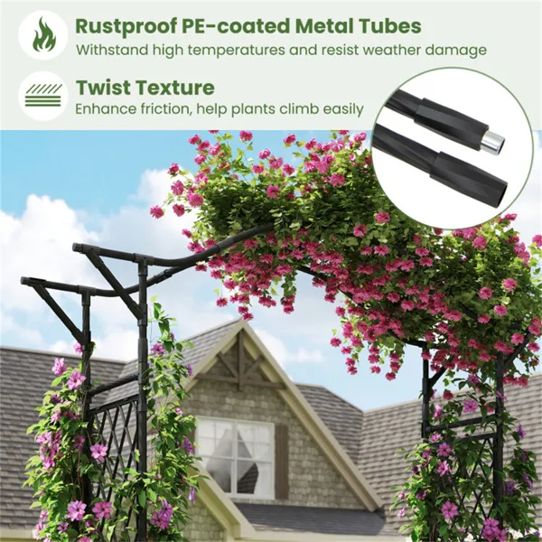 Garden Arch Trellis - PE-Coated Metal, 67"x15.5"x83" Plant Support For Climbing Vines
