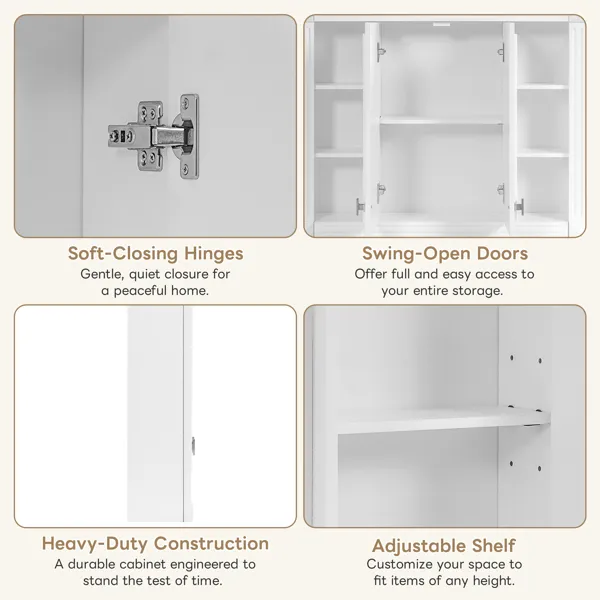 36'' X 28'' Medicine Cabinet, Wall Mounted Bathroom Storage Cabinet, With 1 Adjustable Shelf, Wall-Mounted Medicine Cabinet For Bathroom, Soft-Closing Hinges, Swing-Open Doors