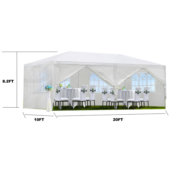 10 & 20ft - 3X6M White 6-sided - 4 Windows Outdoor Garden Pavilion, Wedding Party Tent, Rain Shelter, Parking Shed, Advertising Tent, With 6 Detachable Side Walls