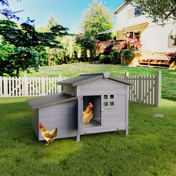Outdoor Free-Range Wooden Chicken Coop With Asphalt Roof, Leak-Proof Pull-Out Tray, Secure Predator Defense, Nesting Box With Easy Access, Multiple Front & Side Doors