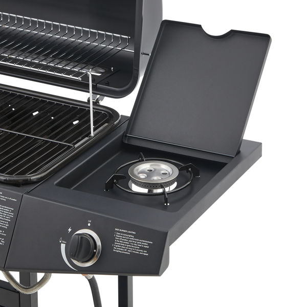 6 Burner BBQ Propane Gas Grill With Side Burner 59000 BTU Output Stainless Steel Barbecue Grill With Enamel-Coated Grates And Side Tables For Outdoor Cooking Kitchen And Patio Backyard.