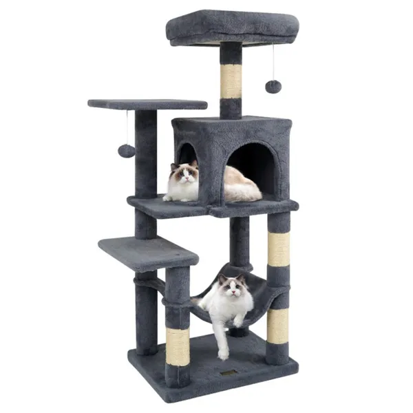 44" Multi-Level Cat Tree With Spacious Top Perch 2-Door Condo & Hammock