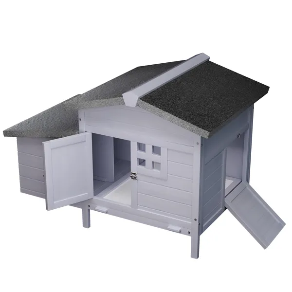 Outdoor Free-Range Wooden Chicken Coop With Asphalt Roof, Leak-Proof Pull-Out Tray, Secure Predator Defense, Nesting Box With Easy Access, Multiple Front & Side Doors