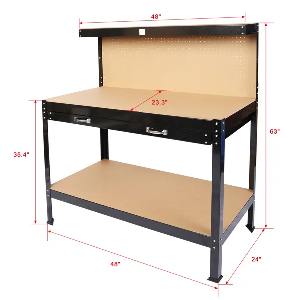 Steel Workbench Tool Storage Work Bench Workshop Tools Table W/Drawer And Peg Board 63" image 5