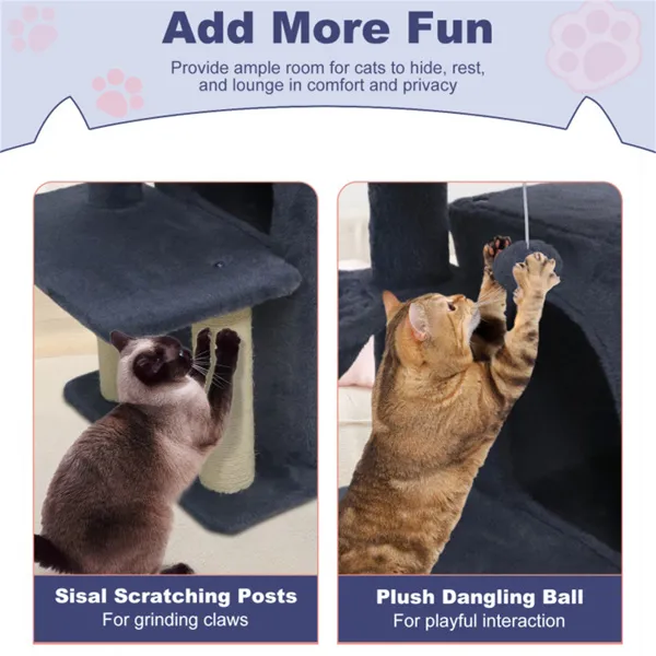 Dark Gray 33.5" Multi-Level Cat Tree With 2-Tier Condo, Sisal Scratching Posts & Anti-Toppling Device For Cats