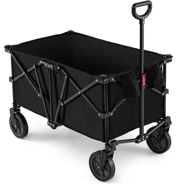 Black 400 Lbs Heavy-Duty Collapsible Wagon Cart With All-Terrain Wheels, 180L Capacity Folding Utility Cart For Camping Shopping