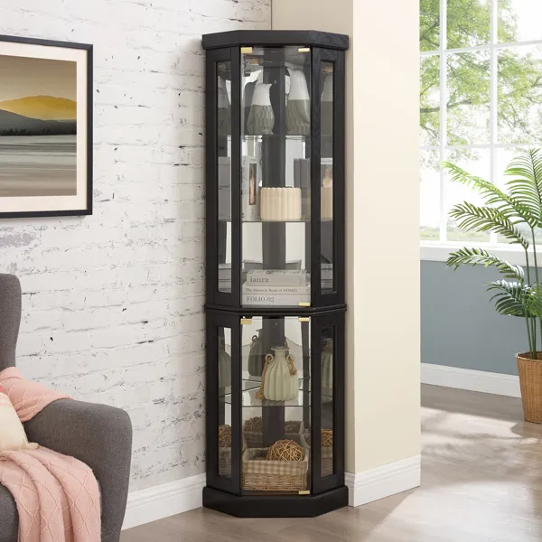 Lighted Corner Curio Cabinet - Display Case For Living Room, Antique Collectibles, Wine & Bar Glass… image 2