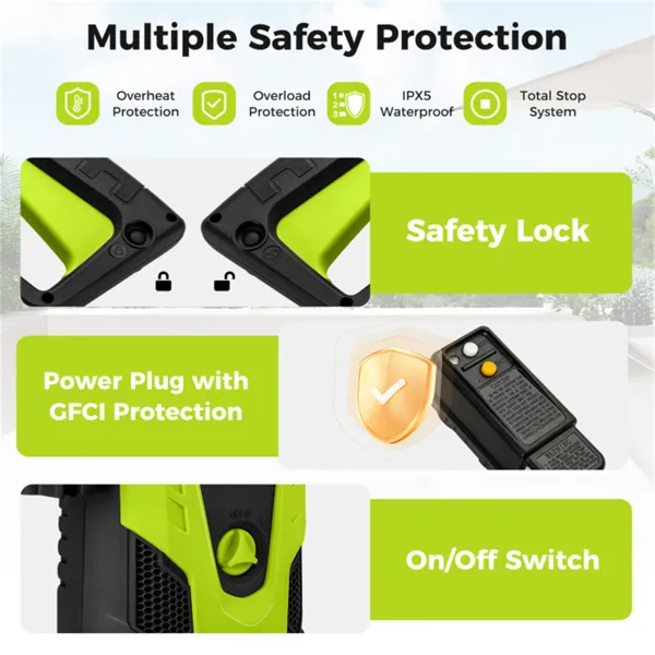 Green Black 2300 PSI Electric Pressure Washer With 4 Quick-Connect Nozzles & Soap Bottle, 1900W High-Power Cleaner For Driveway Patio